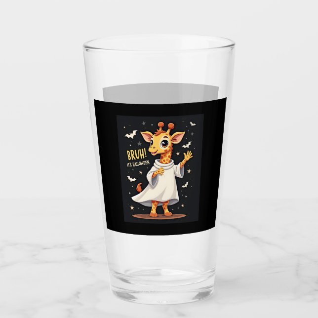 Bruh Its Halloween Funny Dabbing Ghost Giraffe Lon Glass (Front)