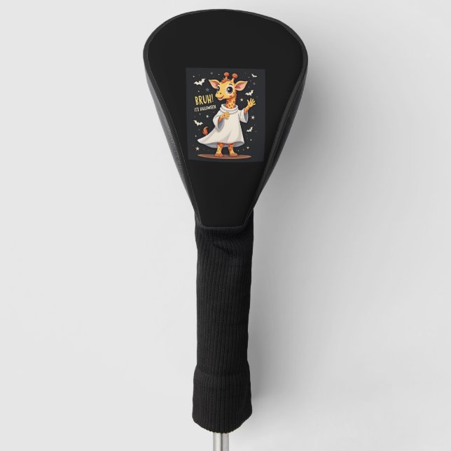 Bruh Its Halloween Funny Dabbing Ghost Giraffe Lon Golf Head Cover (Front)