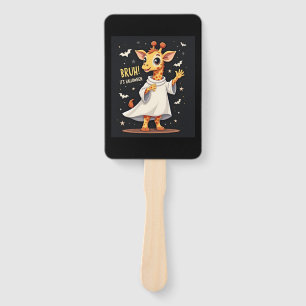 Bruh Its Halloween Funny Dabbing Ghost Giraffe Lon Hand Fan