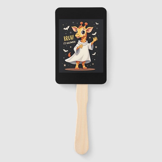 Bruh Its Halloween Funny Dabbing Ghost Giraffe Lon Hand Fan (Front)