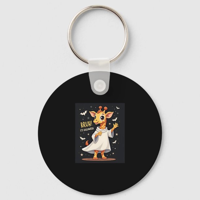 Bruh Its Halloween Funny Dabbing Ghost Giraffe Lon Keychain (Front)