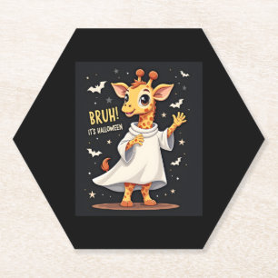 Bruh Its Halloween Funny Dabbing Ghost Giraffe Lon Paper Coaster