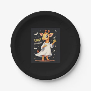 Bruh Its Halloween Funny Dabbing Ghost Giraffe Lon Paper Plate