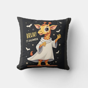 Bruh Its Halloween Funny Dabbing Ghost Giraffe Lon Throw Pillow