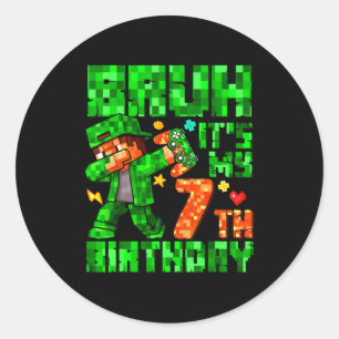 Bruh It's My 7th Birthday Boy Game Xel 7 Years Old Classic Round Sticker