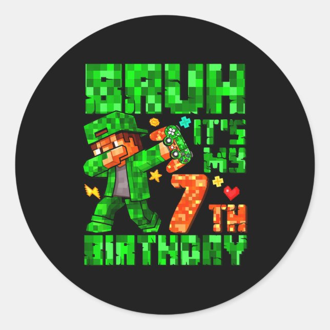 Bruh It's My 7th Birthday Boy Game Xel 7 Years Old Classic Round Sticker (Front)