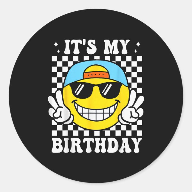 Bruh It's My Birthday Peace Sign Smile Birthday Fo Classic Round Sticker (Front)