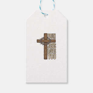 Bruh Jesus Loves You Cross Vintage Christian Vecto Gift Tags