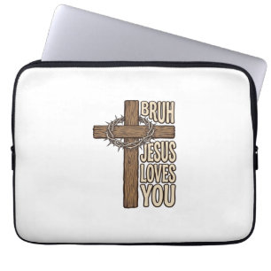 Bruh Jesus Loves You Cross Vintage Christian Vecto Laptop Sleeve