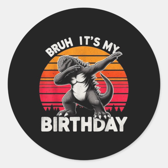 Bruh Kaiju Dabbing Birthday Party Monster Bday Dec Classic Round Sticker (Front)