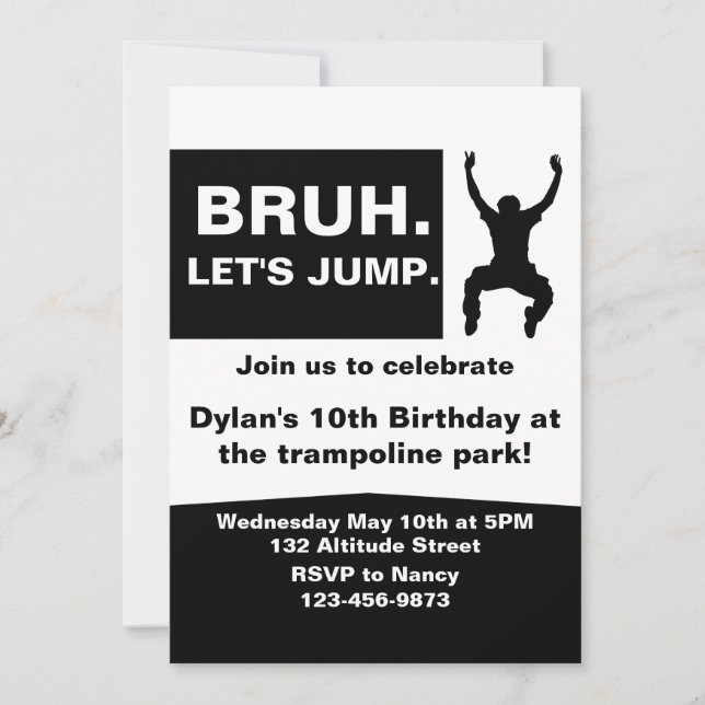 Bruh Let's Jump, Trampoline Party Invitation, DIY, Invitation (Front)