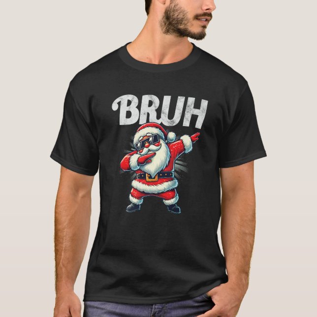 Bruh Meme Cool Dabbing Santa Funny Christmas Boys  T-Shirt (Front)