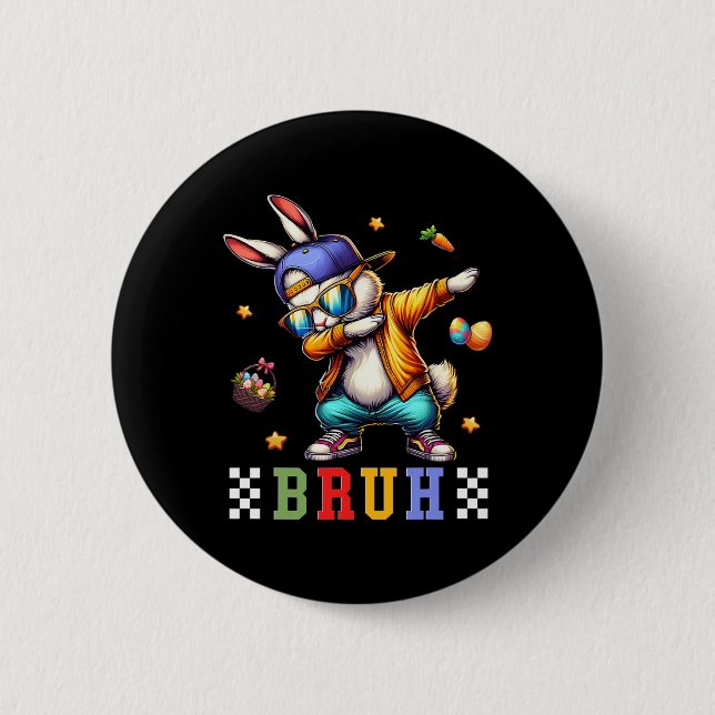 Bruh Meme Easter Day Funny Bunny Eggs Teens Boys K 2 Inch Round Button (Front)