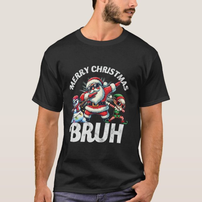 Bruh Meme Santa Dabbing Through The Snow Christmas T-Shirt (Front)