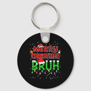 Bruh Merry Christmas Red Plaid Xmas Pajama Keychain