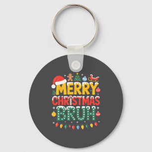 Bruh Merry Christmas Santa Hat Ugly Sweater Theme Keychain