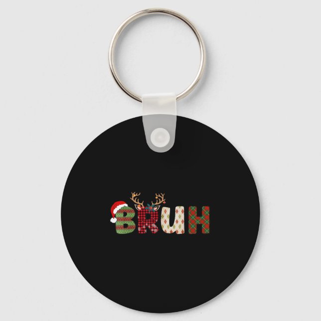 Bruh Merry Christmas Santa Squad Pyjamas Family Xm Keychain (Front)