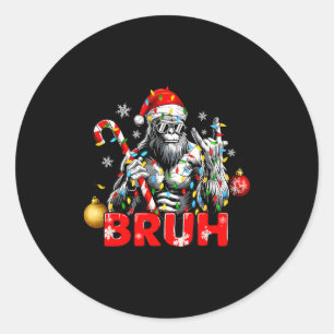 Bruh Merry Christmas Vintage Bigfoot Rock On Xmas Classic Round Sticker