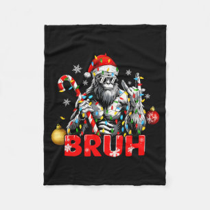 Bruh Merry Christmas Vintage Bigfoot Rock On Xmas  Fleece Blanket