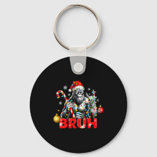 Bruh Merry Christmas Vintage Bigfoot Rock On Xmas Keychain