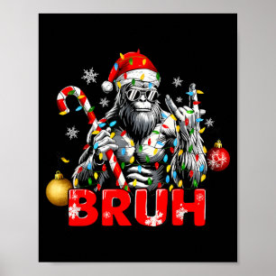 Bruh Merry Christmas Vintage Bigfoot Rock On Xmas  Poster