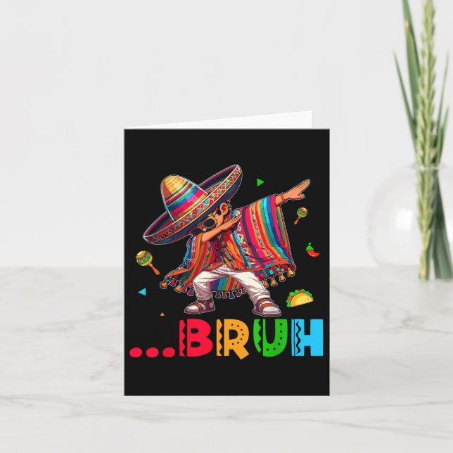 Bruh Mexican Boy Dabbing Poncho Cinco De Mayo Kids Card (Front)