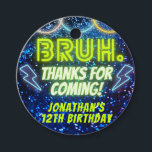 Bruh Neon Glow Blue Green Birthday Party Thank You Favour Tags<br><div class="desc">Bruh boys Birthday design with neon bright and vivid colours of green, blue and white. Perfect for Various Birthday Themes: Whether your child is a gaming enthusiast, a laser tag warrior, an arcade aficionado, or simply loves movie nights, these invitations are designed to complement a wide range of birthday party...</div>