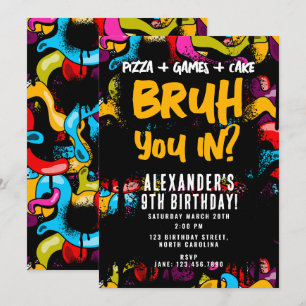Bruh Neon Graffiti Hip Hop Street Art Birthday Invitation