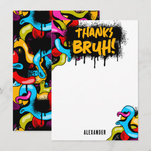 Bruh Neon Graffiti Hip Hop Street Art Kids Thank You Card
