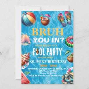 Bruh Pool Party Birthday Invitation   Boy Summer 