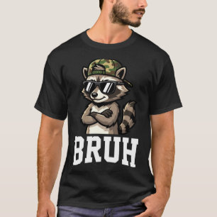Bruh Raccoon Camo Hat Funny Youth Teens Kids Slang T-Shirt