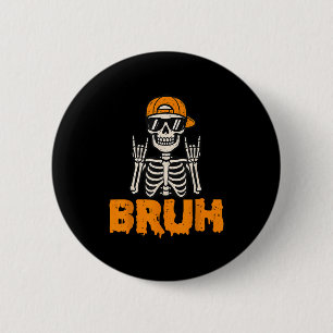 Bruh Rocker Skeleton Funny Halloween Costume Men B 2 Inch Round Button