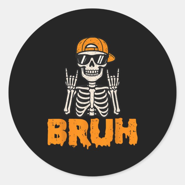 Bruh Rocker Skeleton Funny Halloween Costume Men B Classic Round Sticker (Front)