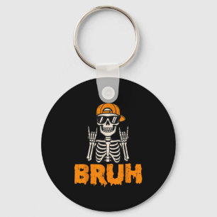Bruh Rocker Skeleton Funny Halloween Costume Men B Keychain
