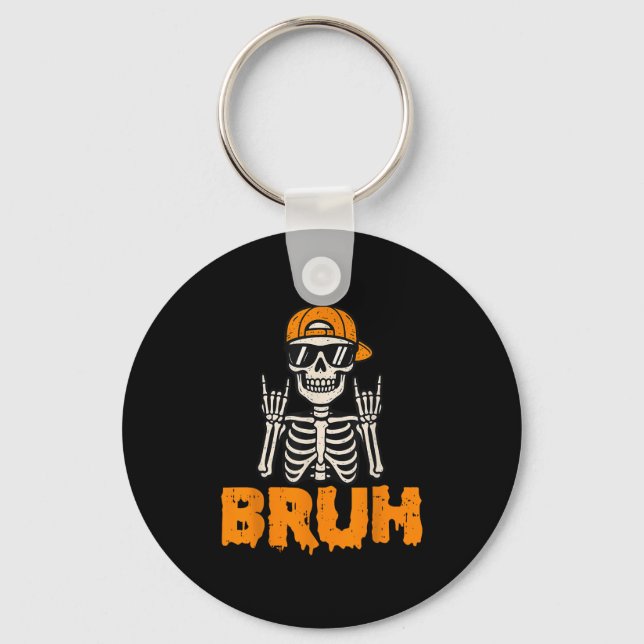 Bruh Rocker Skeleton Funny Halloween Costume Men B Keychain (Front)