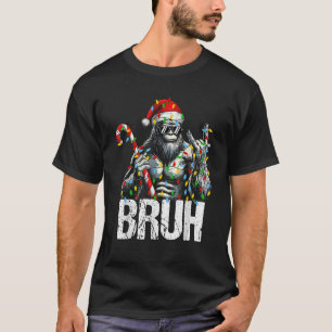 Bruh Santa Bigfoot Christmas Lights Funny Sasquatc T-Shirt