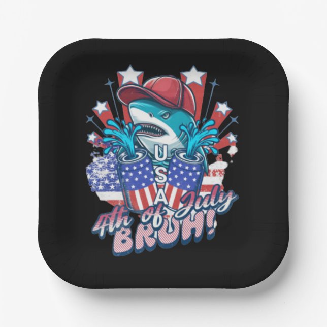 Bruh Shark 4th Of July Paper Plate (Front)