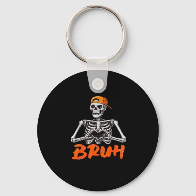 Bruh Skeleton Hand Heart Halloween Costumes Men Cl Keychain (Front)