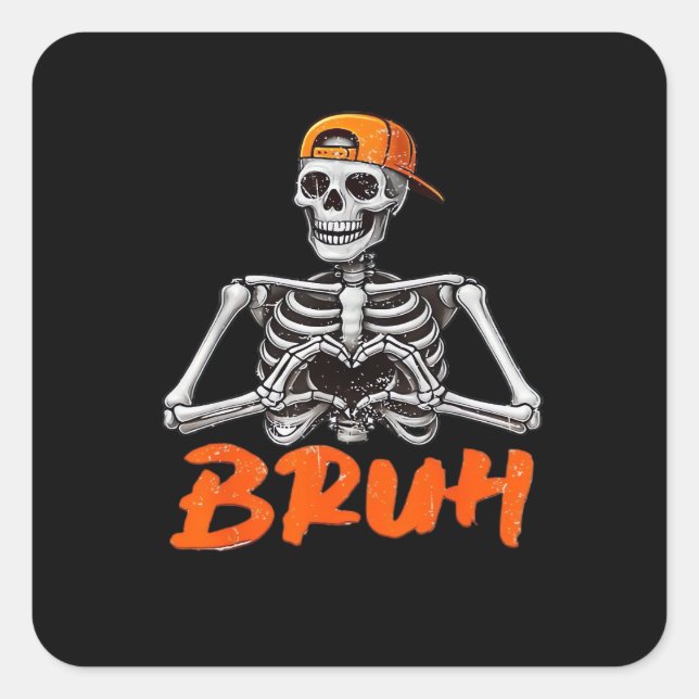 Bruh Skeleton Hand Heart Halloween Costumes Men Cl Square Sticker (Front)
