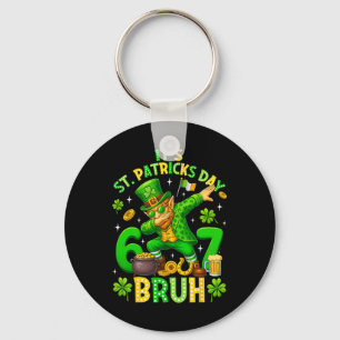 Bruh St Patricks Day Meme Six Seven Dabbing Leprec Keychain