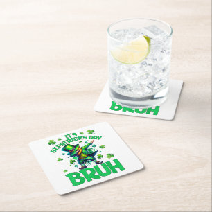 Bruh St Patricks Day Square Paper Coaster