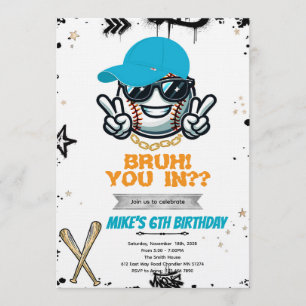 Bruh Teen baseball Party Invitation