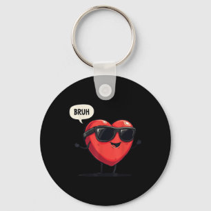 Bruh Valentines Day Heart Humour Meme Men Women Gr Keychain