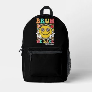 Bruh We Back 1st Graders Cute Smile Face Groovy Printed Backpack
