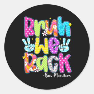 Bruh We Back Bus Monitors Chequered Back To School Classic Round Sticker