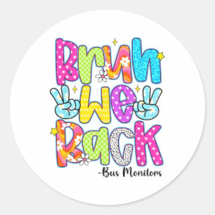 Bruh We Back Bus Monitors Leopard Back To School Classic Round Sticker