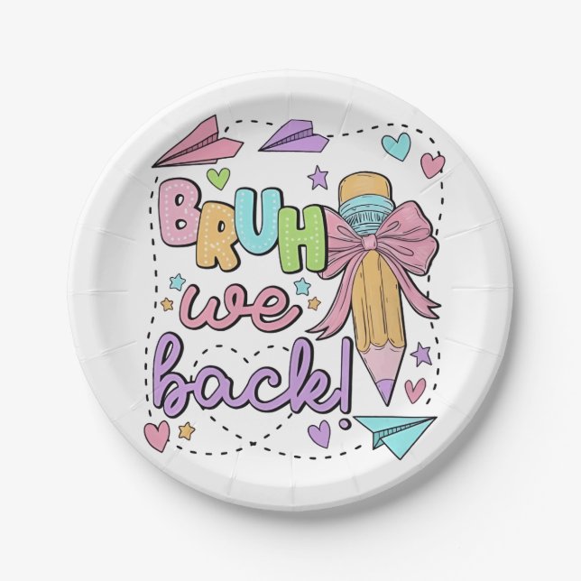 Bruh We Back Funny Back to School Kindergarten Paper Plate (Front)