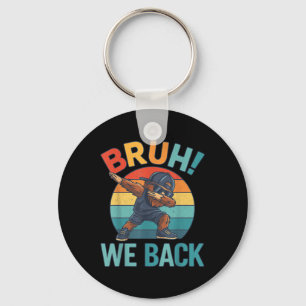 Bruh We Back To School Funny Bigfoot American Flag Keychain