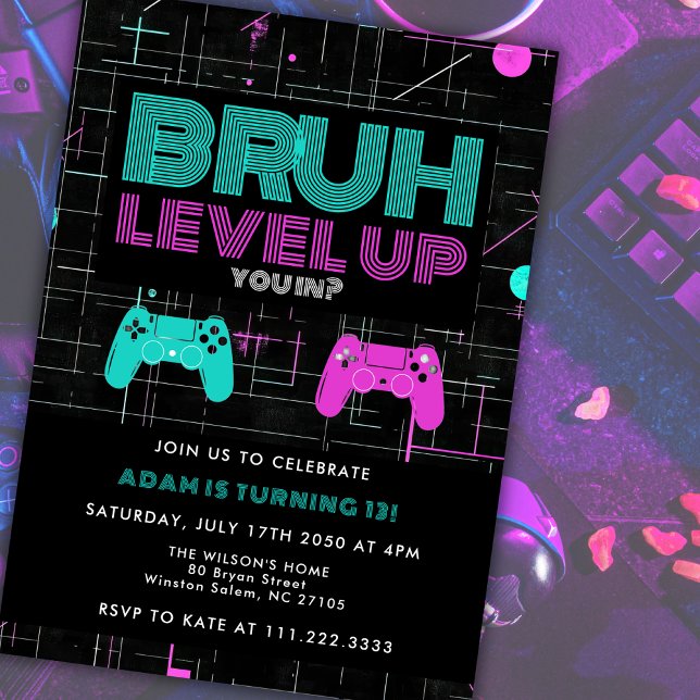 Bruh You In? Arcade Video Games Boy Cool Birthday  Invitation (Creator Uploaded)