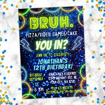 Bruh You In? Neon Glow Blue Green Boy Birthday Invitation<br><div class="desc">Introducing our "Bruh You In?" Boys Birthday Invitations – the ultimate choice for throwing a memorable and electrifying birthday party! Step into a world of vibrant colours and neon lights that will instantly set the tone for an epic celebration. Our invitations feature a mesmerizing neon glow lights design that captures...</div>